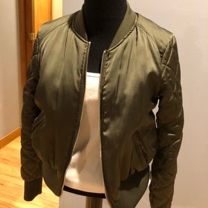 Army green satin bomber jacket